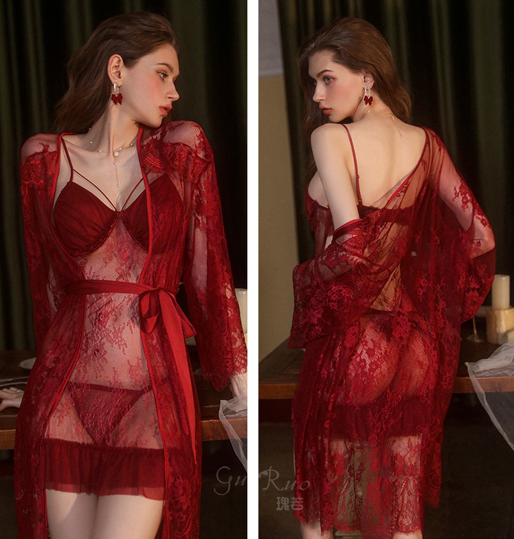 Sexy Backless Mesh Pajamas Deep V Suspender Nightdress Home Suit